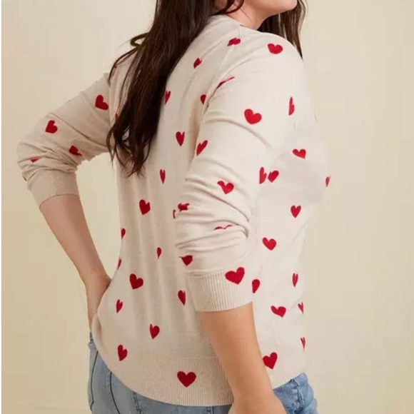 Torrid Cream Cardigan with Red Heart Pattern - Picture 3 of 5